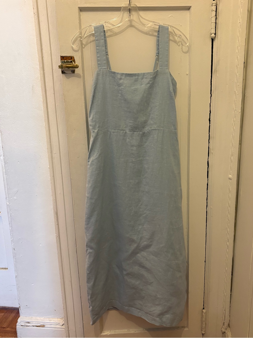 Abercrombie & Fitch Premium Linen High-Slit Midi Dress - Light Blue
